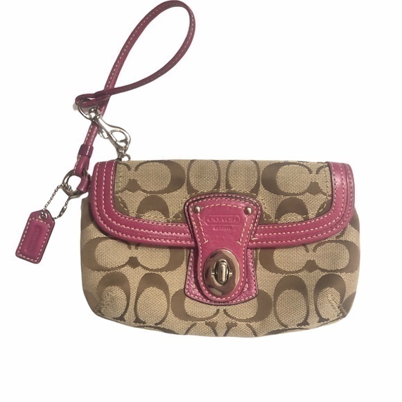 Coach signature brown and pink wristlet clutch bag - Picture 1 of 9